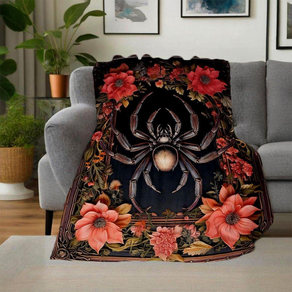 "Floral Spider Wall Art: Nature's Beauty in Every Detail"Blanket Flannel Throw Blanket for Sofa, Bed, Travel, Camping, Office, Couch, Chair,