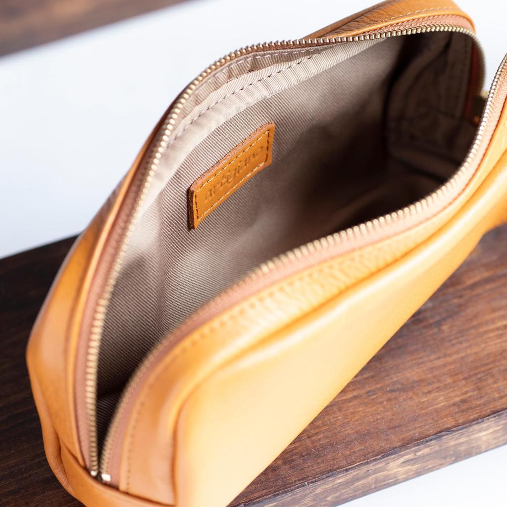 Leather pouch in for men and perfect for pencil or as a camel (made Himeji, Japan) women, travel, cases, bag-in-bag. apo-06cs, color.