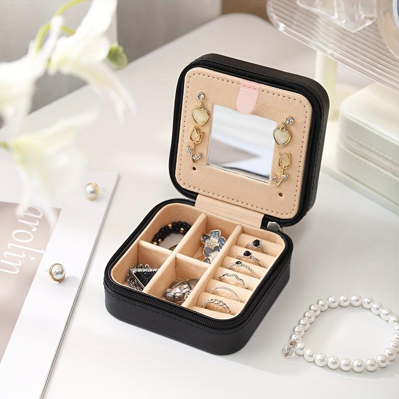 Solid Color PU Leather Mini Jewelry Box, Portable Travel Finishing Box with Mirror, Lightweight Dust Necklace Ring Earrings Storage Box