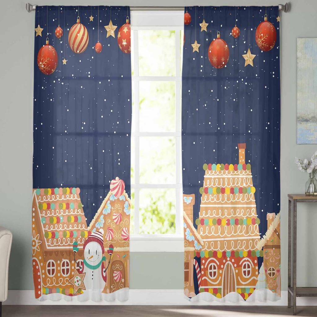 Christmas Candy, Winter Gingerbread Curtains For Living Room Bedroom Home Decoration Window Voile Tulle Curtain Drapes