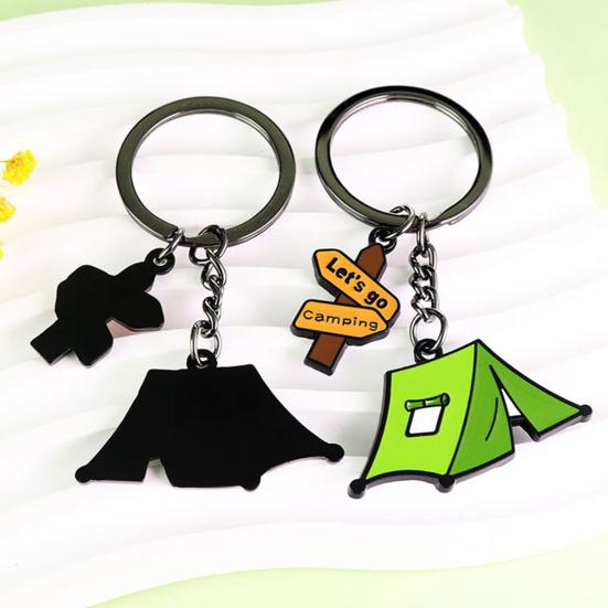 Pingente de Chaveiro Liga de Zinco Processo de Gotejamento de Óleo Estilização Tema Camping Porta-Chaves Portátil Design Versátil Chaveiro com Tema Natureza