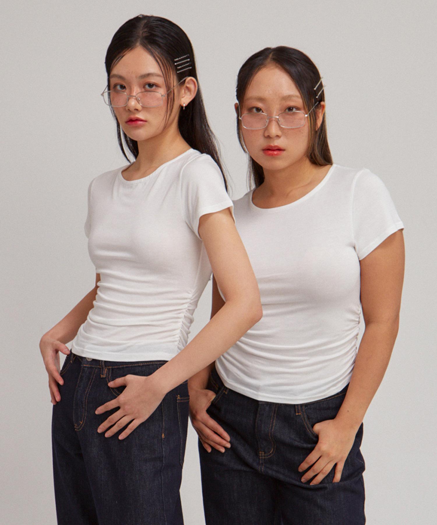 Salon De Yon Basic Shirring Short Sleeve T_ White L