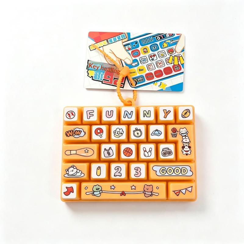Cute 26-Key Keyboard Bubble Fidget Toy Cartoon Decompression Sensory Toy Portable Keychain Stress Relief Bag Pendant Gift