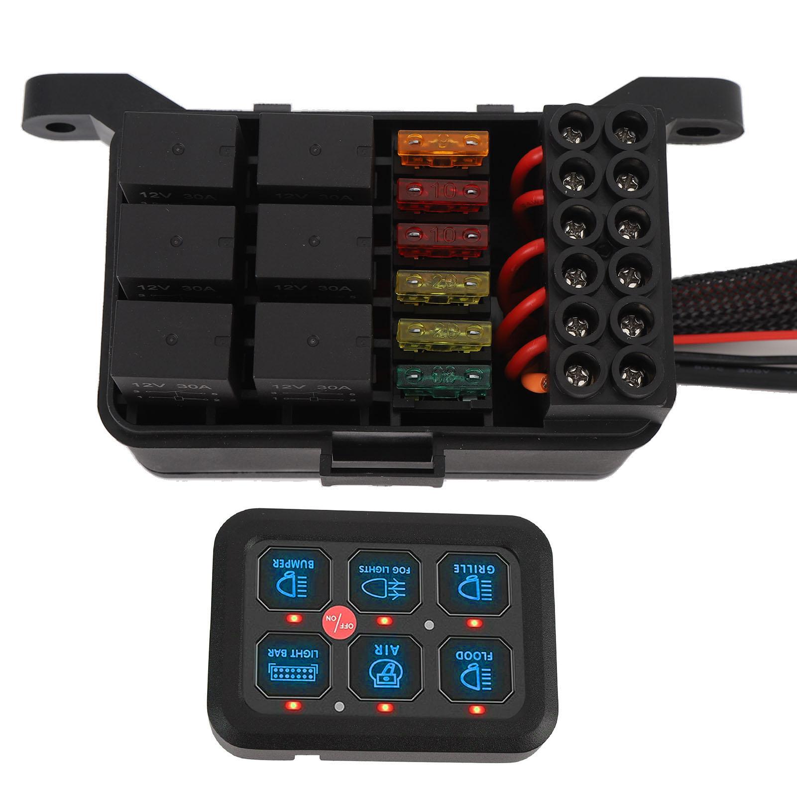 

6 Gang 12V Panel Dimmable Aluminum 720W 60A LED Light Bar Circuit Control Box for Car Truck Boat UTV ATV