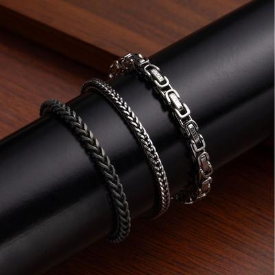 Titanium Steel Bracelet Men'S Retro Black Plated Polished Hip Hop Punk Style Bracelet Trendy Cool Personality Jewelry