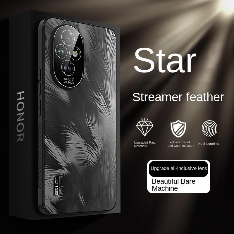 For Honor 200 200 Pro Electroplated Starry Sky Feather Texture Lens All-in-One Drop Anti-Fingerprint Phone Case