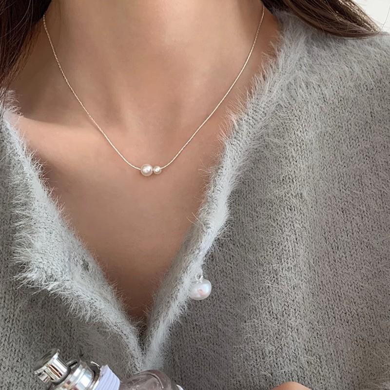 Elegant Heart Bow Pearl Necklace for Women - Non-fading, High-End, Versatile, New Style