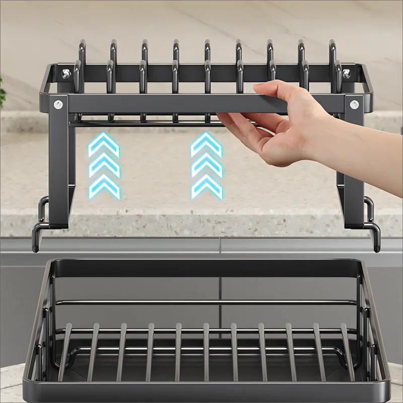 Stainless Steel Dish Drying Rack Adjustable Kitchen Plate Organizer with Drainboard Over Sink Plate Drainer Storage Organizer
