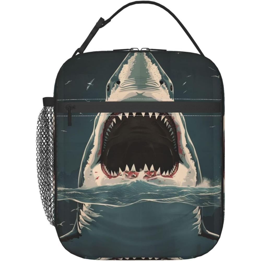 Borsa Termica per Pranzo Isolante con Stampa di Squalo Feroce, Borsa Termica per Pranzo a Tema Oceano