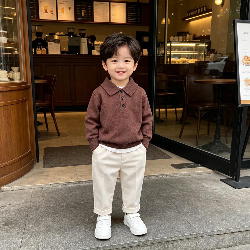 Boys' Trendy Korean-Style Polo Knitwear for Toddlers and Children - Spring & Autumn Thin Lapel Sweater