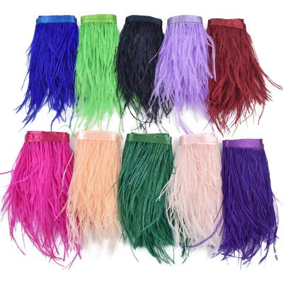 1 Metro Plumas de Avestruz en Cinta de Raso 10-15Cm Negro Blanco Fleco de Borlas Ribete Chal Adornos de Costura Labores Ropa Decoración