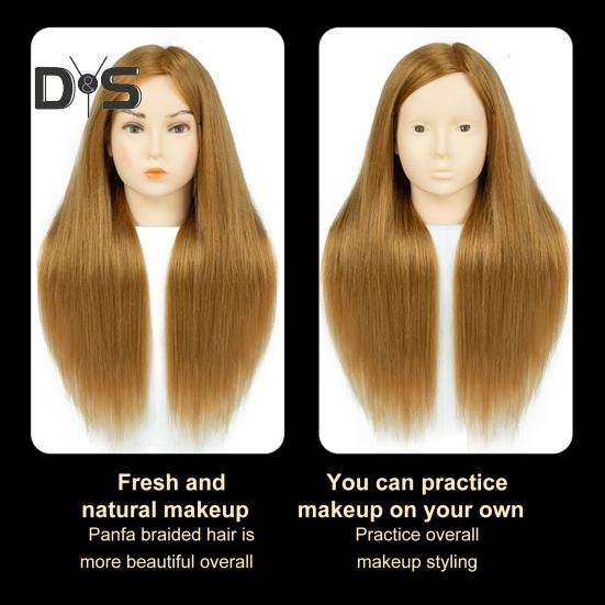 Mannequin Head with Real Hair Hairdresser Braiding Hair Styling Training Manikin Cosmetology Doll Head Brown Golden Long Hair Hairdressing Makeup