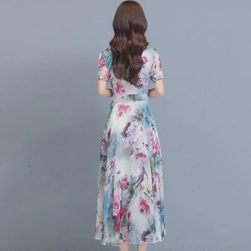2023 Women's Elegant Floral Summer Dress - Slim, Short Sleeve, Long Beach Skirt