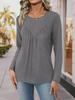 Women's T-shirt, Solid Color, Round Neck, Long Sleeve, Irregular Button, Hem Top