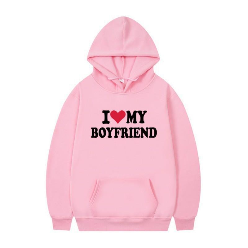Herren Gothic Streetwear Kapuzenpullover Mit I LOVE MY BOYFRIEND Aufdruck Langarm Lockerer Schnitt