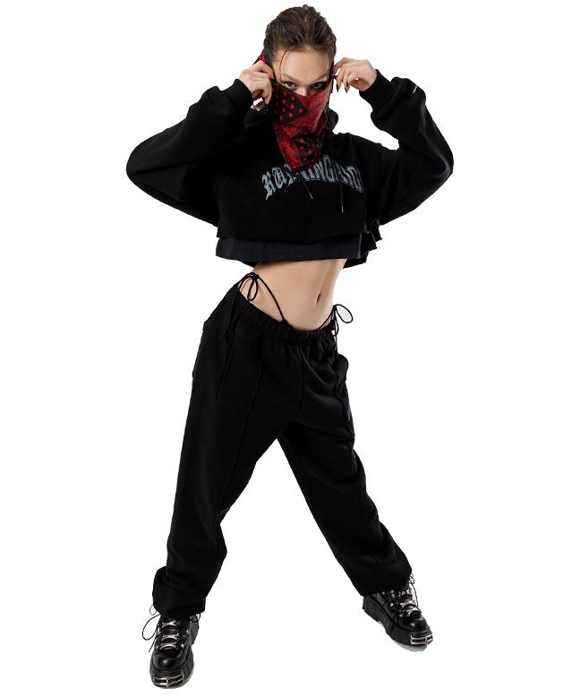 Arch Logo Layered Crop Hoodie [Black]