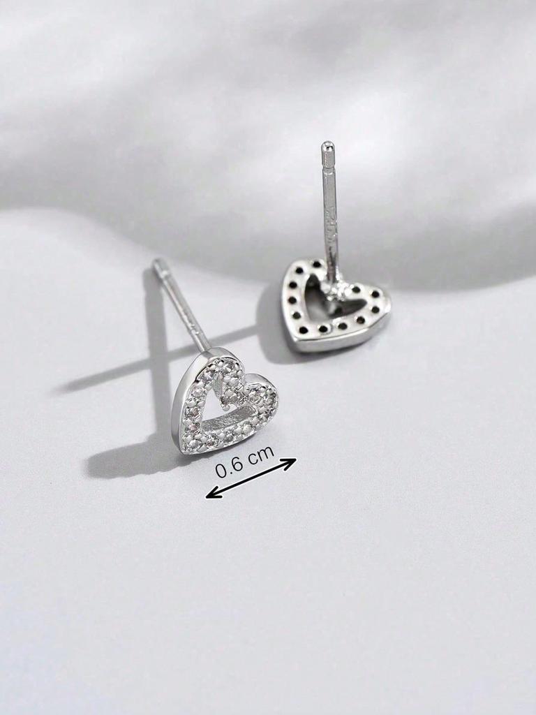 Cubic Zirconia Heart Design Stud Earrings Valentines