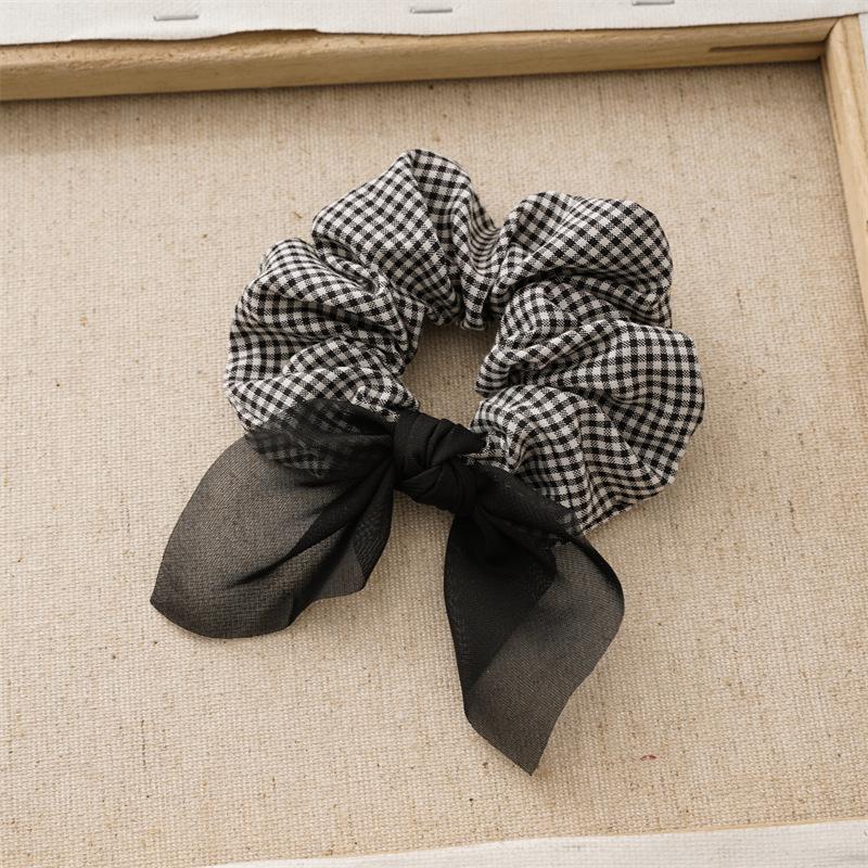 Korean New Sweet Cute Colorful Check Fabric Elastic Scrunchie High-grade Handmade Bow Hair Accessories Horsetail Hair Rope
