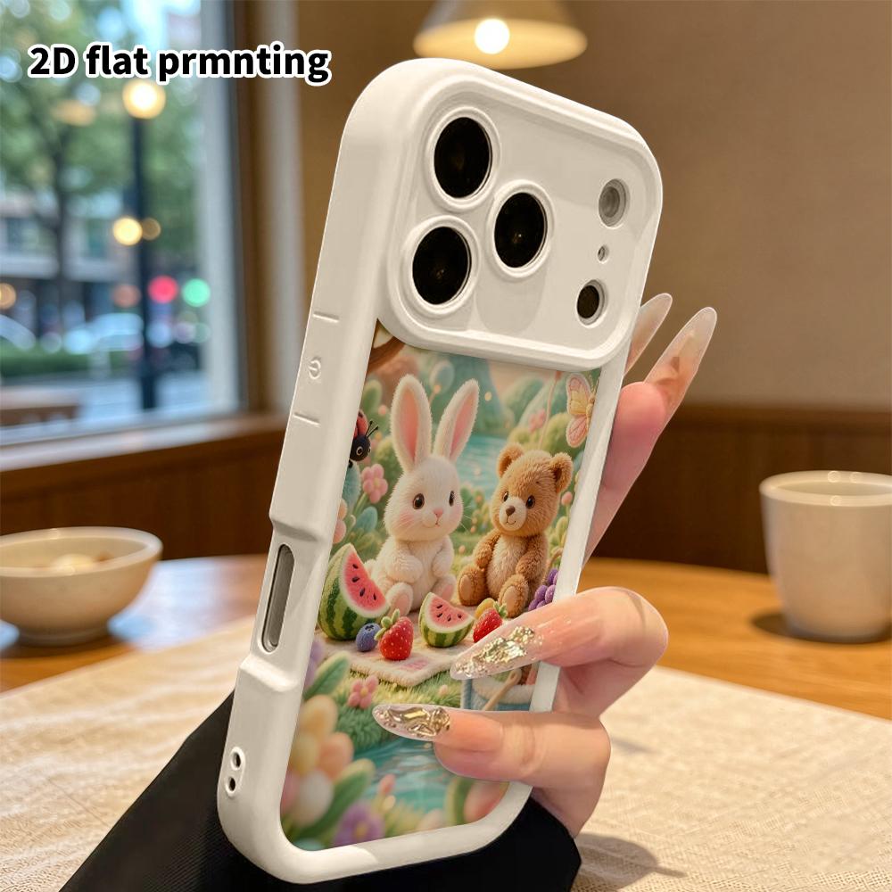 Phone Case: 2D Flat, Suitable for iPhone 18, 17, 16, 15, 14, 13, 12 Pro Protective Case, Picnic Rabbit and Little Bear, Perfect Christmas and Hallowee