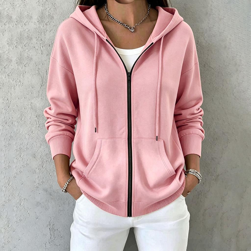 Women's Hooded Zip-Up Sweatshirt with Pockets Casual Long Sleeve Jacket for Everyday Wear