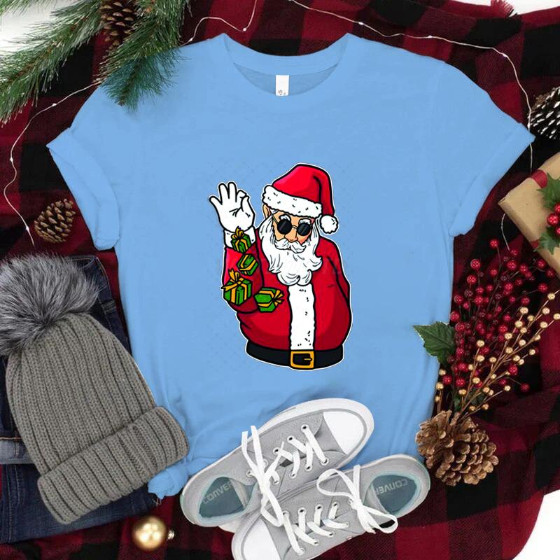 Funny Christmas Unisexs TShirts Round Neck Short Sleeve Tee Shirt Festive Holiday Tees Tops Christmas Santa Fashion Casual Tops