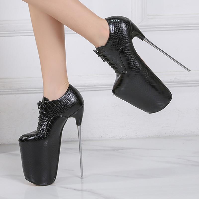 19cm Extreme Stiletto High Heels Platform Pumps Sexy Black Red Women's Metal Heeled Party Fetish Nightclub Shoes Big Size 50