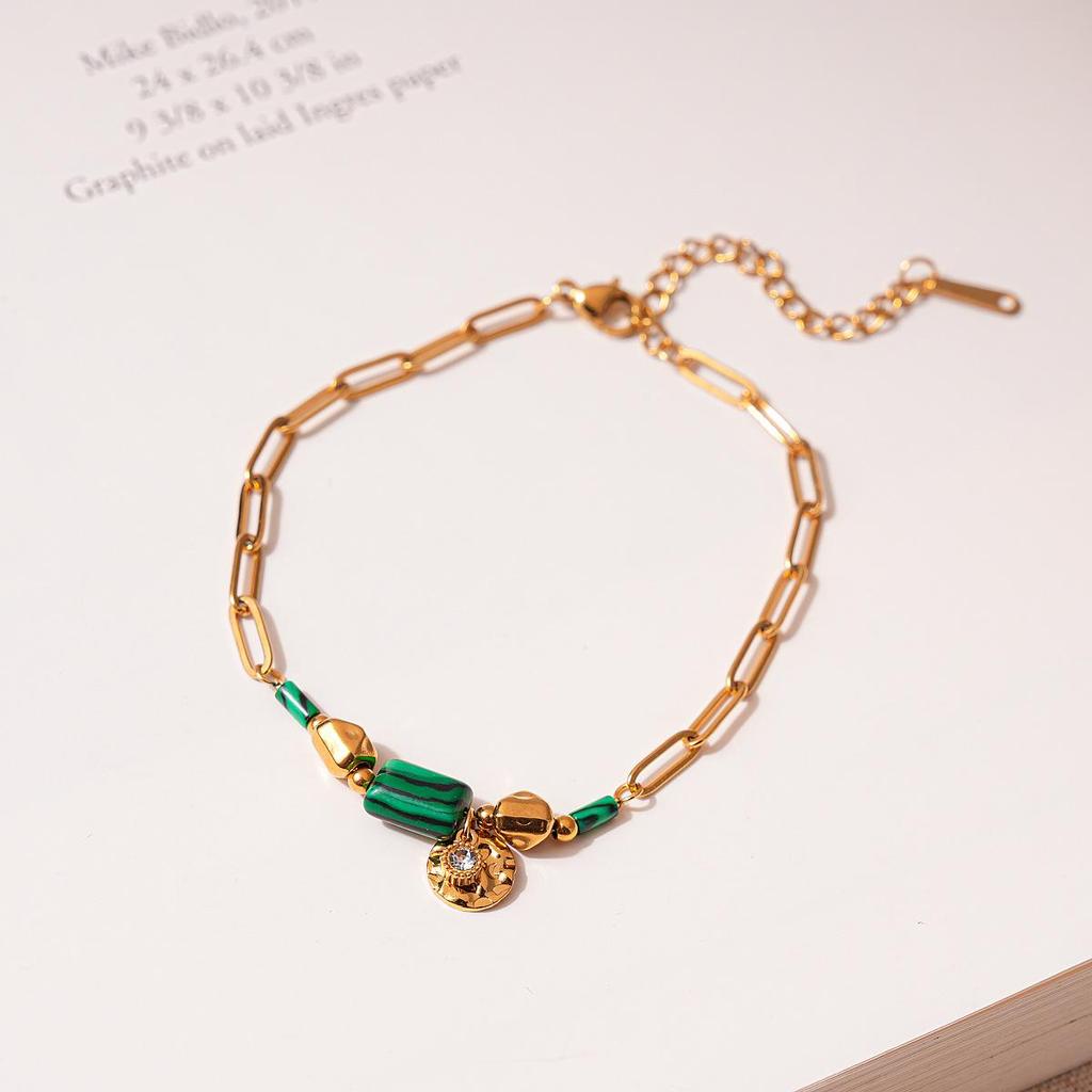 Elegant Malachite Stainless Steel Pendant Bracelet - Unique Luxury Design for Women