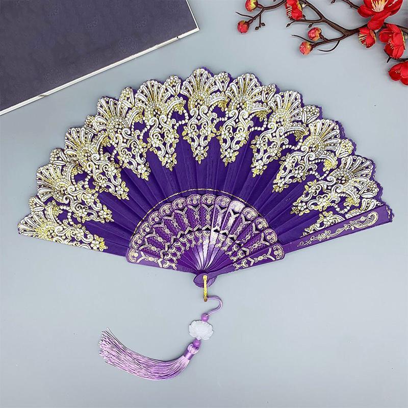 Art Craft Gift Chinese Style Folding Fan Hand Gold Powder Plastic Fan Dance Wedding Party Folding Fan Handheld Gift