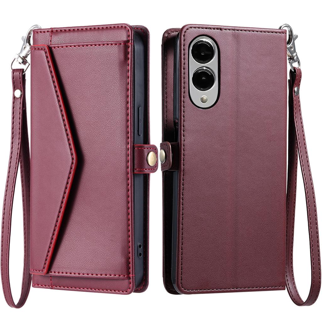 For Samsung Galaxy S25 Edge Leather Case with Wrist Strap Wallet Stand Phone Cover