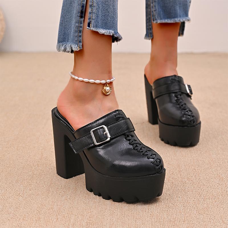 Women Sandals Summer High Heels Slippers Buckles Platform Chunky Mules Sandals Elegant Designer Woman Shoes Zapatos De Mujer