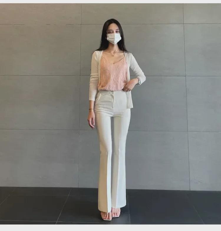 South Korea Dongdaemun Women's Slim Fit High Waist Flared Pants - Slimming & Leg-Lengthening Casual Trousers