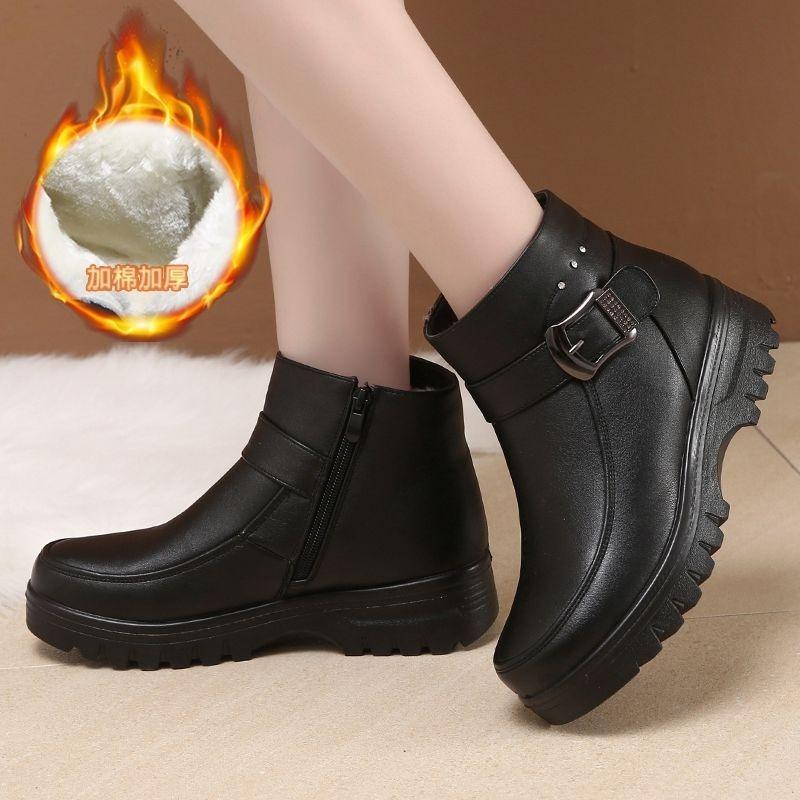 Snow cotton shoes women's winter new warm and velvet flat-bottomed non-slip short boots elderly boots women