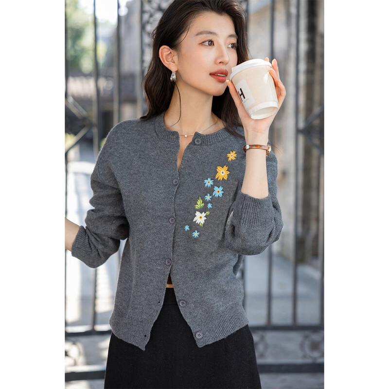 MKN Women's Embroidered Floral Knit Cardigan Sweater