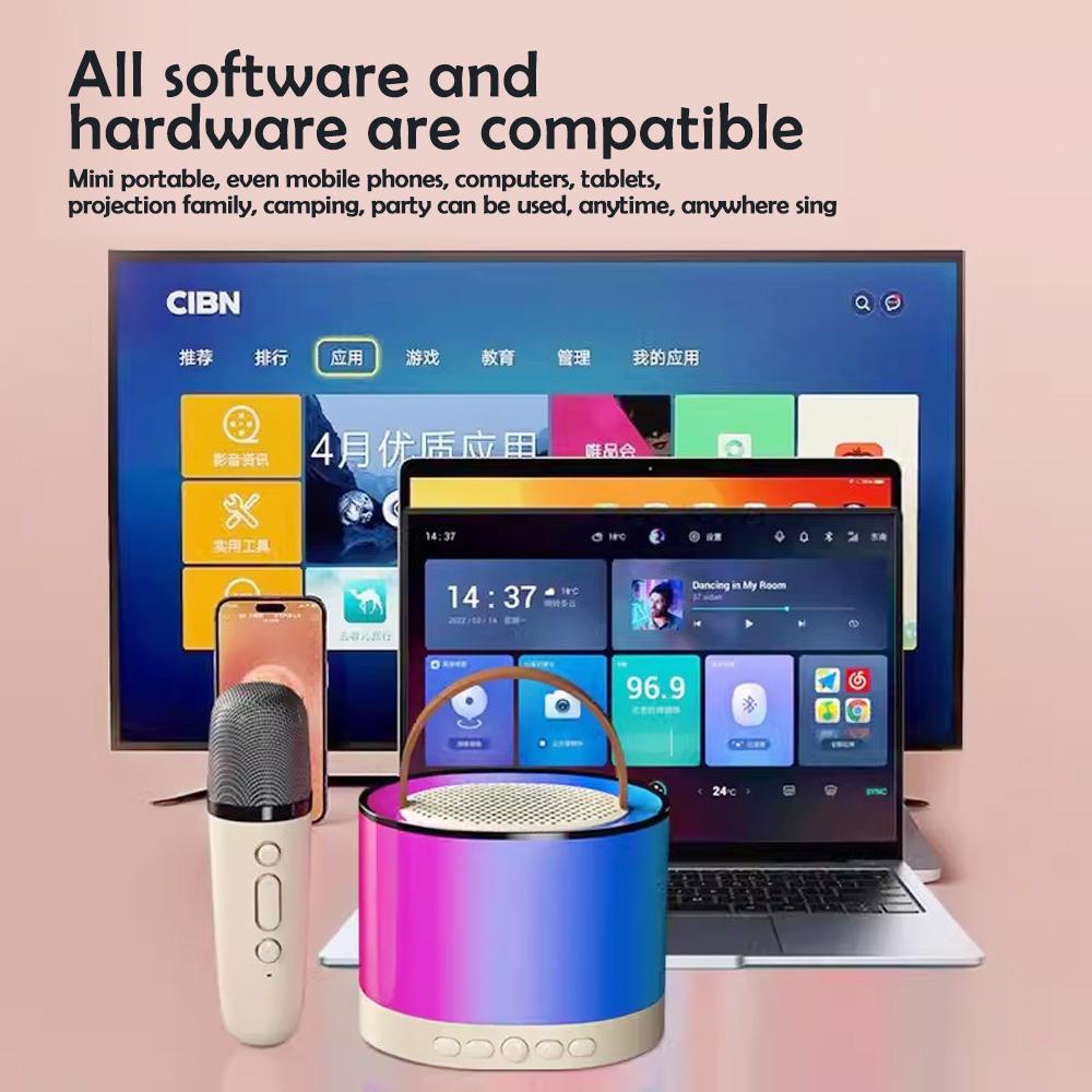 K52 Smart Karaoke Speaker Night Light for Kids Portable Bluetooth Speaker with 2 Wireless Microphones For Christmas Gifts