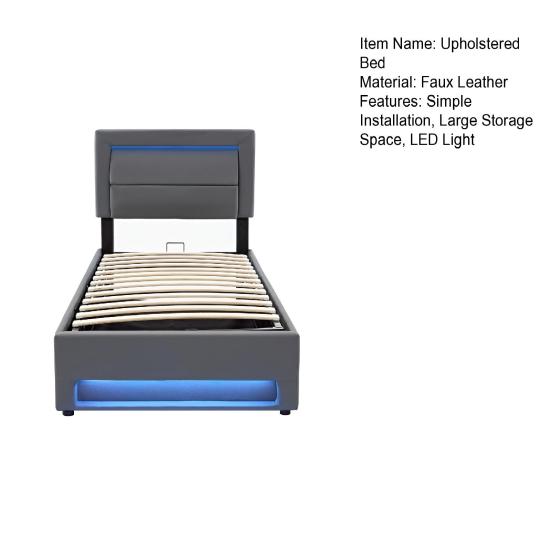 Flat Bed Upholstered Large Storage Space LED Lighting Sturdy Construction Good Single Load Capacity with USB Ports Modern Bedroom Double