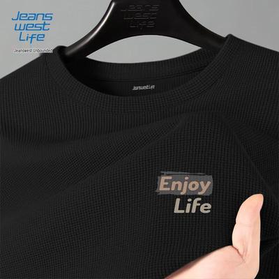 Jeanswest Men's Heavyweight Waffle Knit Round Neck Long Sleeve Sweatshirt