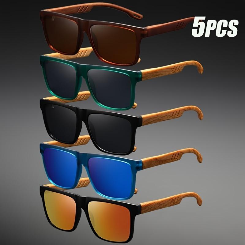 5 Pairs of Retro Full Frame Wood Grain Legs Classic Color Reflective Women's and Men's Fashionable Glasses