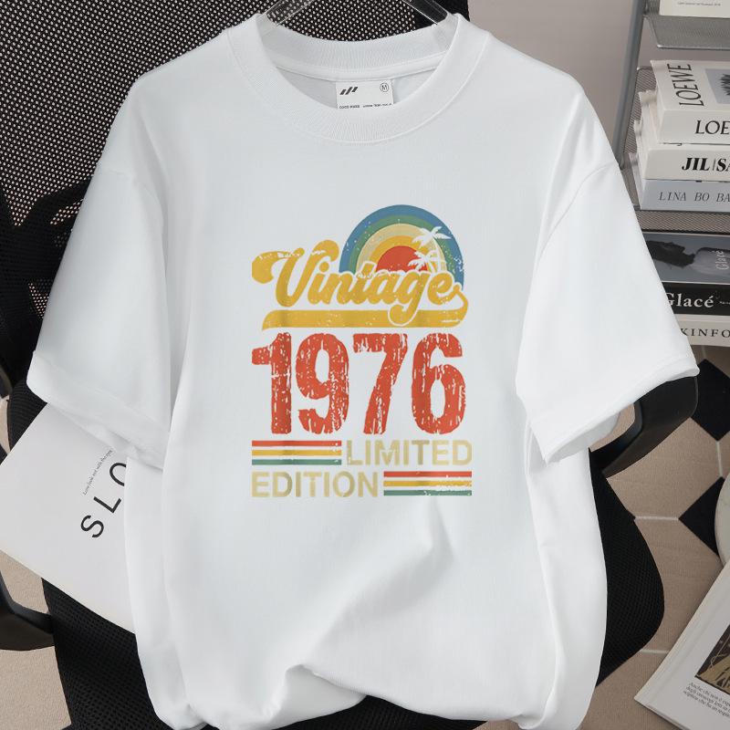 50th Birthday 1976 Theme Loose T-shirt - High Quality 260g Pure Cotton, Short Sleeve, European & American Style