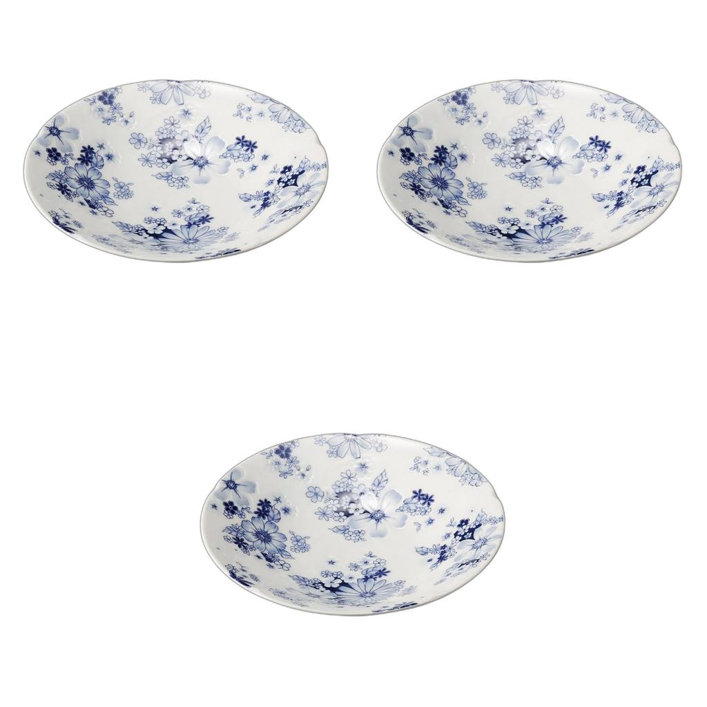 Set of 3 Flower Gathering Deep Plates x Large Ceramic Plates by Setomonohonpo 8.0cm [24.5 4.6cm]