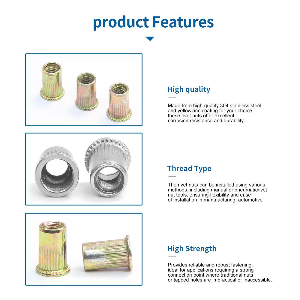 NINDEJIN Small Flat Head Blind Rivet Nut Carbon Steel 304 Stainless Steel M3 M4 M5 M6 M8 M10 M12 Rivnut Threaded Insert Nut