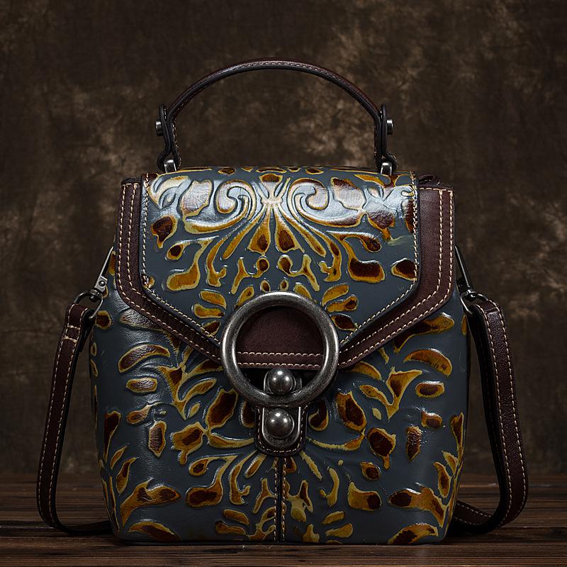 

Johnature Ретро ручная работа из воловьей кожи с тиснением женская сумка многофункциональная сумка из натуральной кожи с цветочным принтом сумки на плечо кофейный