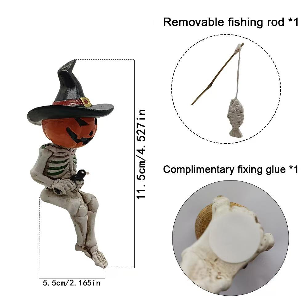 Fishing Skeleton Sculpture Garden Decorative Fishing Skeleton Statue Creative Skull Figurines Novelty Gifts Outdoor Ornaments