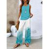 Women's Loose Fit Two Piece Outfit Sleeveless Tank Top High Waist Wide Leg Pants Set With 3D Abstract Print For Casual Summer Daily Wear