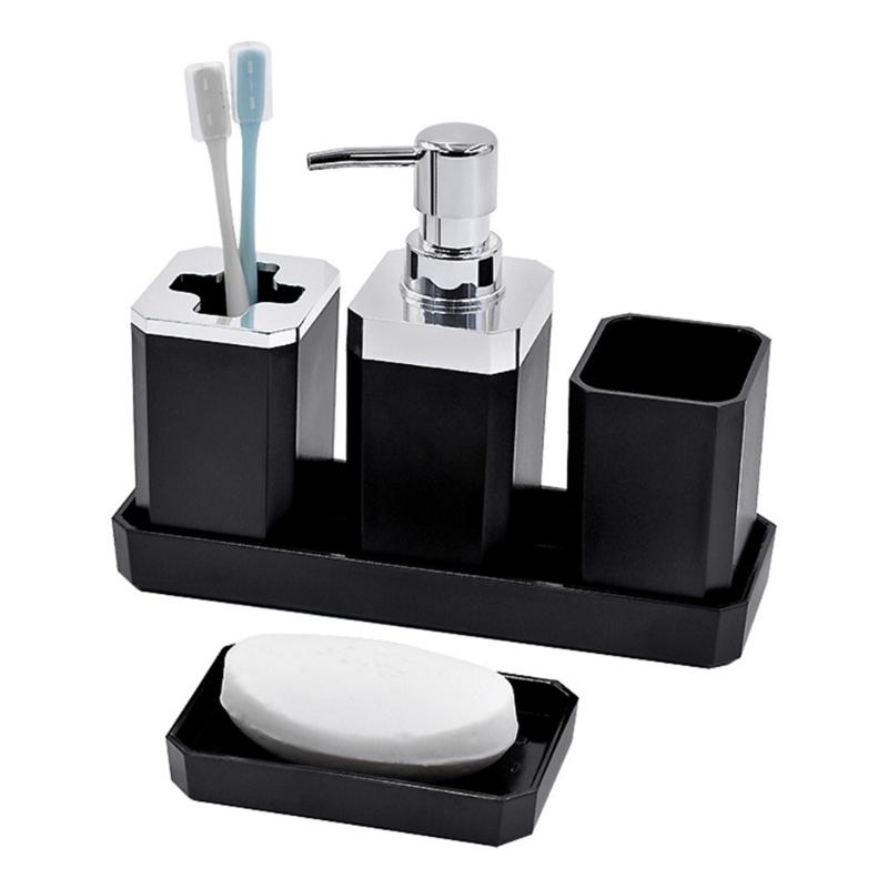5Piece Bathroom Organizers Set Including Soap Dispenser Toothbrush Holder Tumblers Vanities Tray and Multipurpose Holders