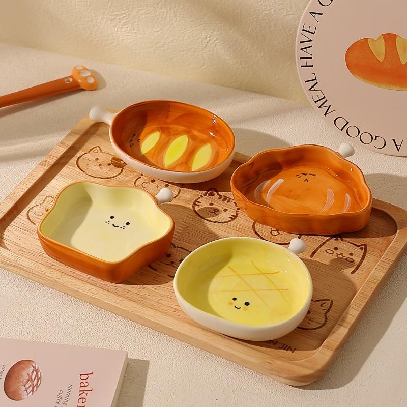 Ceramic Bread-Shaped Snack & Condiment Dish Set