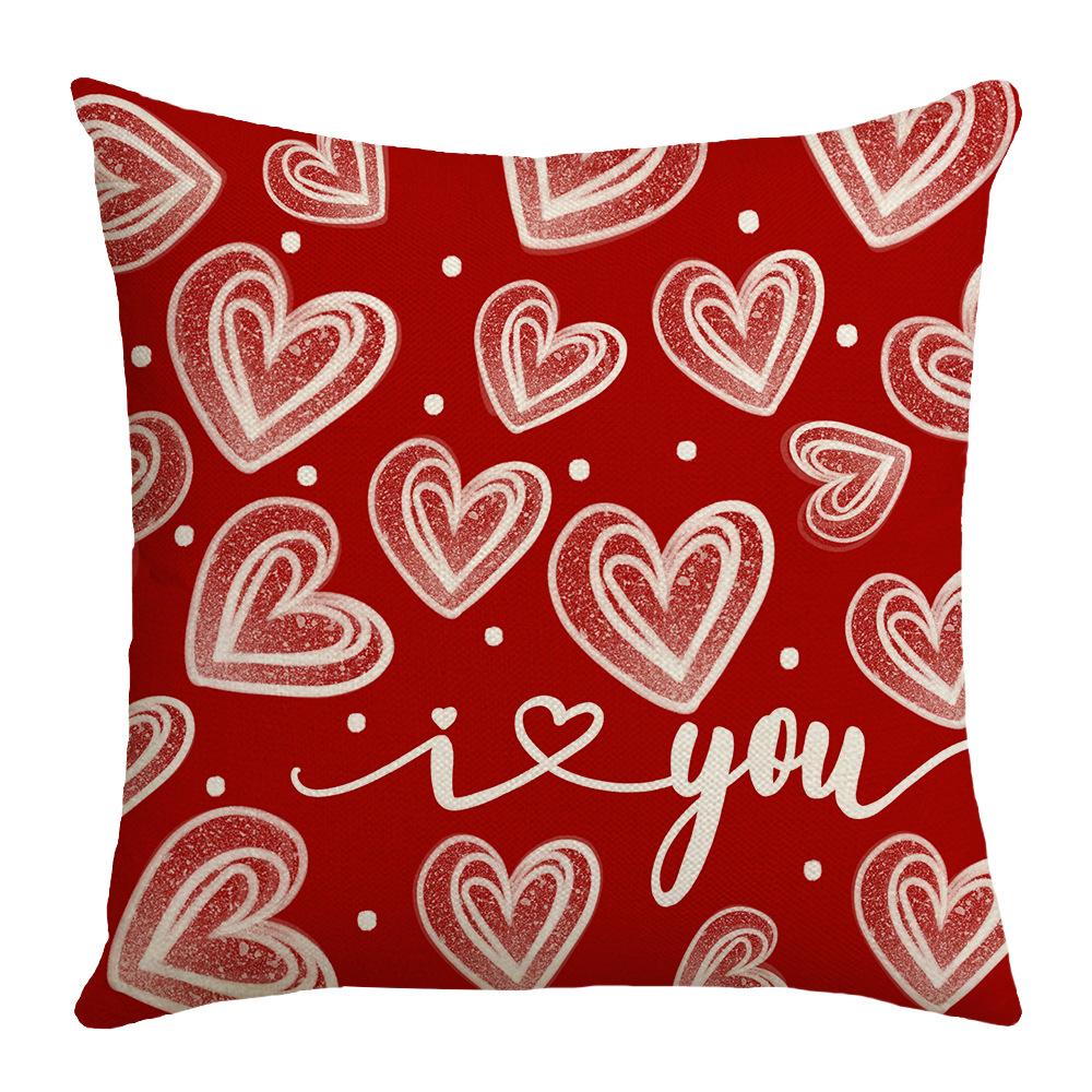 Cushion Decoration Living Room Valentine's Day Love Pillow Cartoon Print Red Couple Pillow Linen Cushion