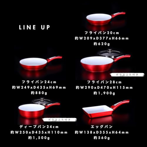 D&S 20cm Frying Pan, Induction Compatible, Shiny Red, Double-Layer Ceramic Coating, Non-Stick, 5mm Thick Bottom, DSSH20-WHRE