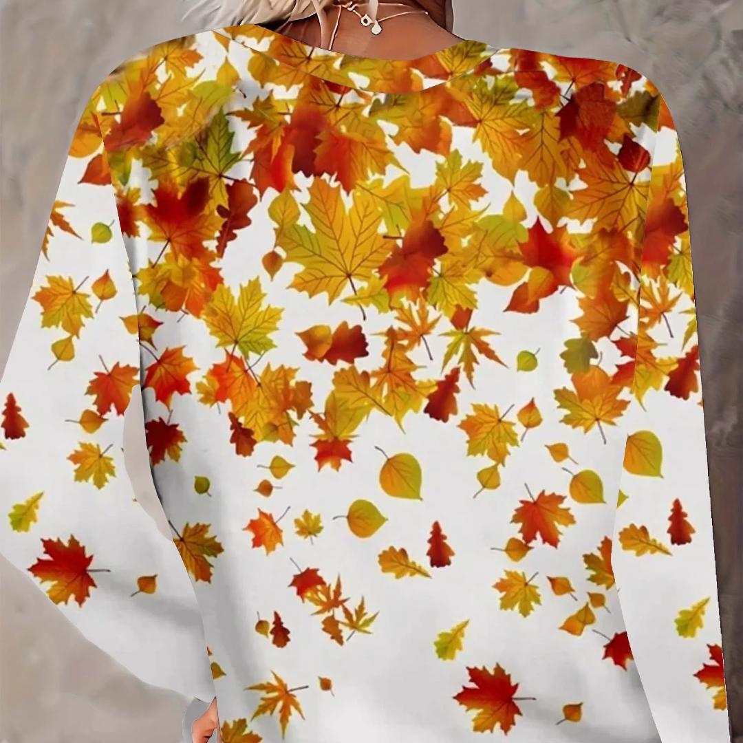 

Топ с принтом «Цветущие листья» больших размеров — удобные длинные рукава, классический круглый вырез горловины, L