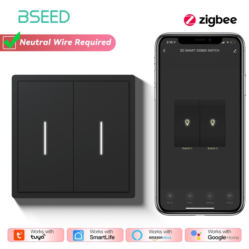 BSEED Zigbee 1/2/3/4Gang Smart Light Switches Mechanical Click Buttons Roller Shutter Blinds Switch EU Wall Socket With 20W USBC