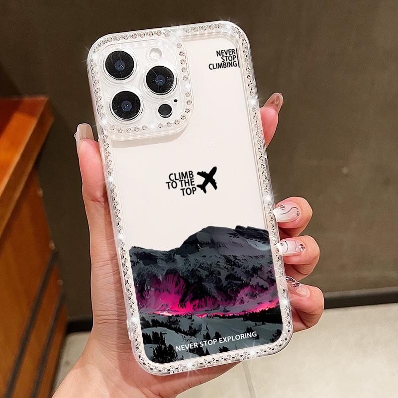 Airplane Travel Label Diamond Case For iPhone 16 Pro Max Coque iPhone 11 12 13 14 15 17 Pro Max 16E 17 Air Clear TPU Soft Cover